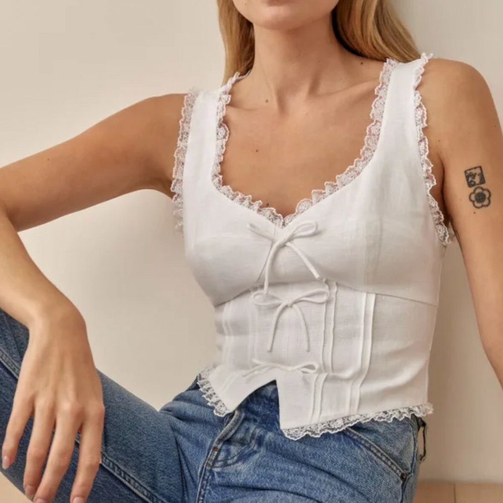 Reformation white Brenda Linen Top size 6
